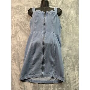 Denim Mini Halter Dress Women Sz L Zip Short Skirt Iris Summer Super Cute Beach
